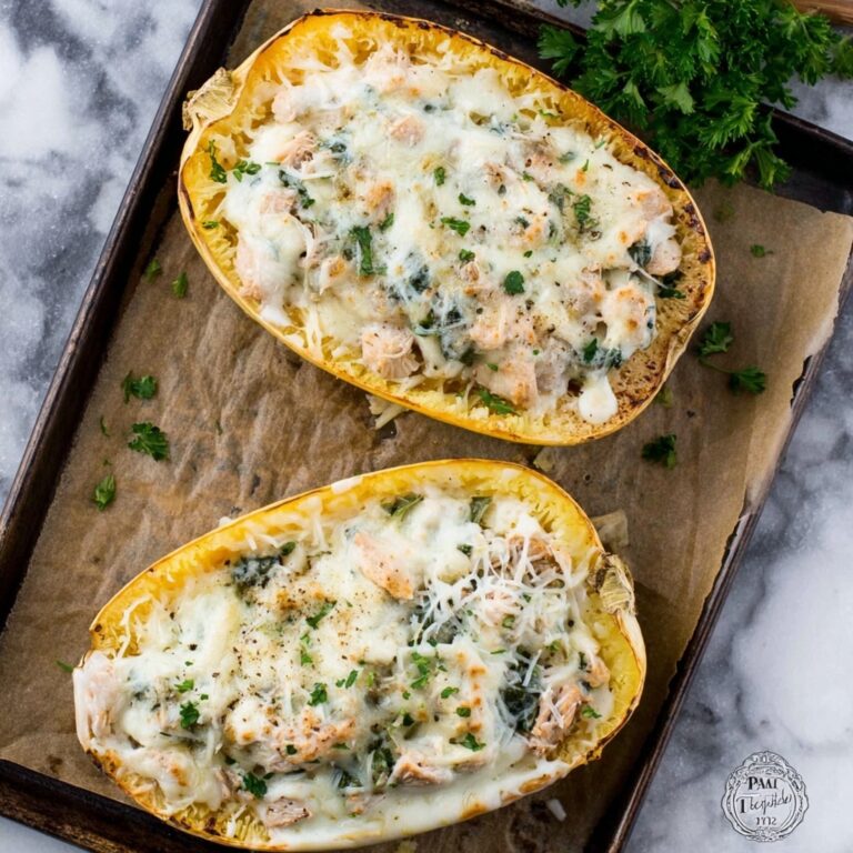 Spinach Artichoke Spaghetti Squash with Chicken Recipe