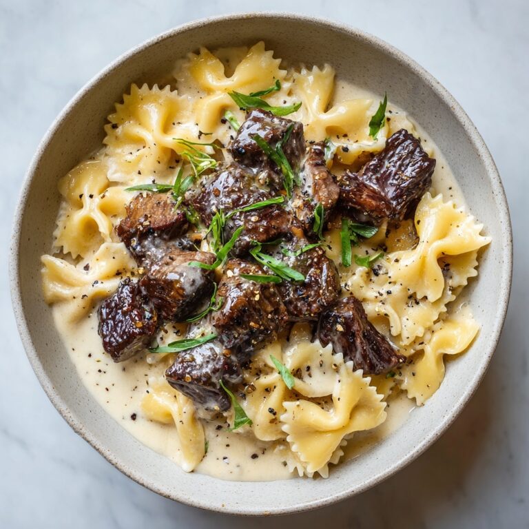 Beef and Bowtie Pasta with Alfredo Sauce Recipe