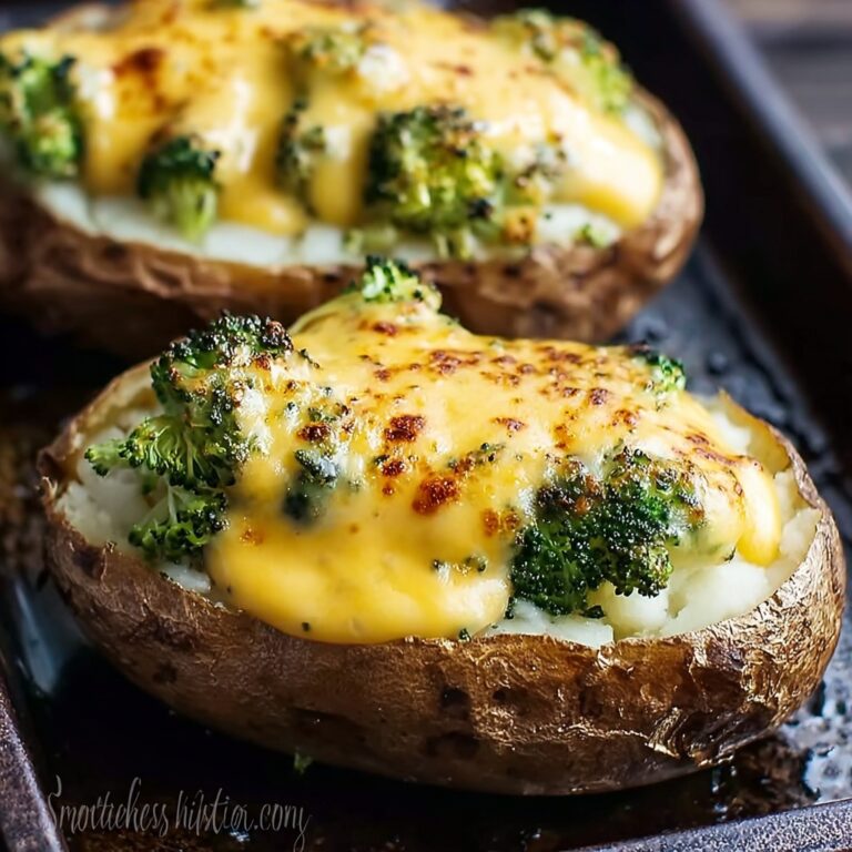 Cheesy Baked Potatoes with Broccoli Cheese Sauce Recipe